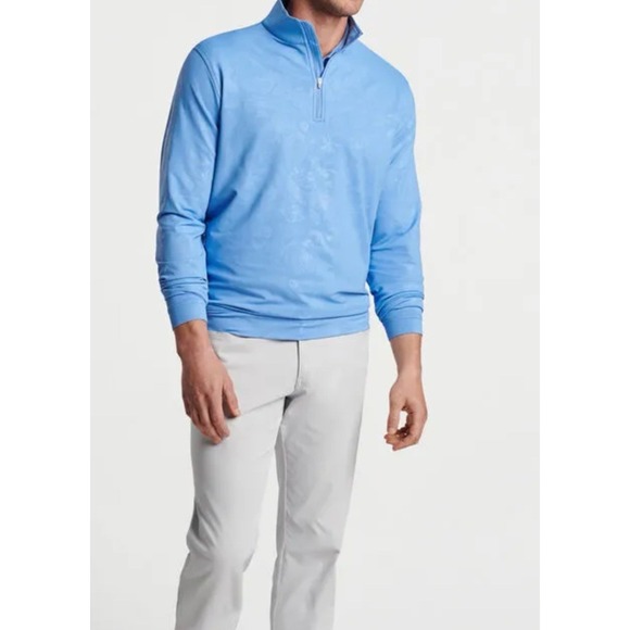 NWT Peter Millar Bonnet Blue Perth Shadow Stripe Floral Quarter-Zip SMALL $145 - Picture 11 of 11